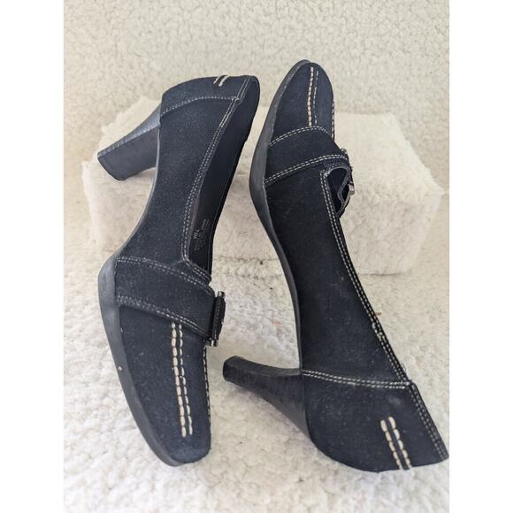 Aerosoles Y2K 2000s black denim suede square toe kitten heels size 7.5 - Picture 6 of 11